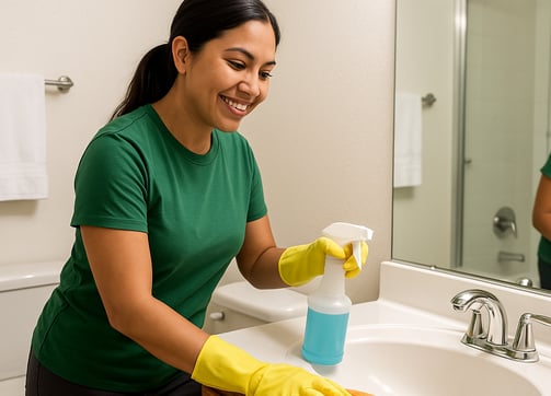 Deep cleaning service by Dust Be Gone professional cleaning bathroom sink in Scottsdale home