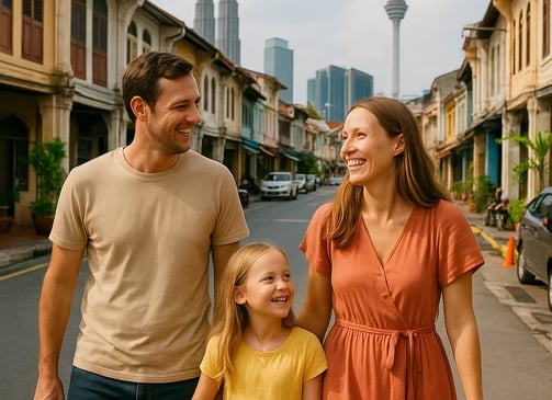 Expat family walking in the streets of KL