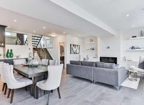 a living room with a couch and a table