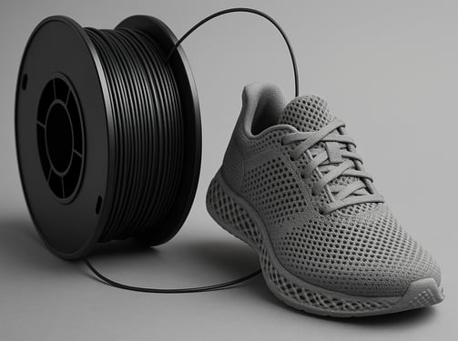 Bobine de filament noir relié à une chaussure