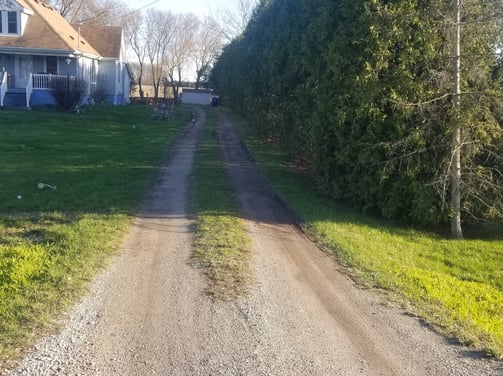 unmaintained gravel driveway
