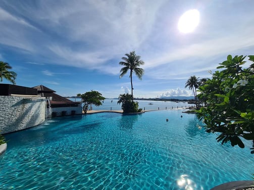 The swimming pools at Shangri-la's Tanjung Aru Beach Resort
