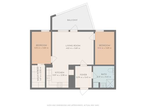 PLUS floor plan with dimensions, fixtures & earth tones