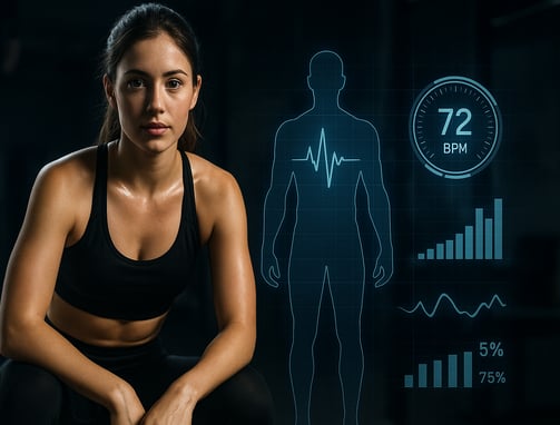 a woman in a sports bra top and a man in a black top