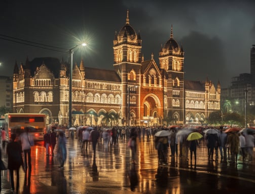 a large building with a lot of people walking around in Mumbai