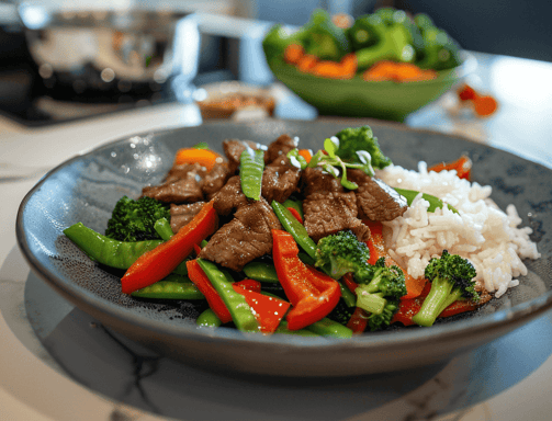 a plate of food with rice and vegetables