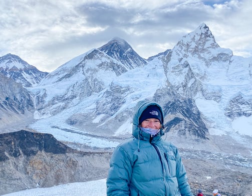 Portrait of me on Kala Patthar with a clear view of Mount Everest in the background.
