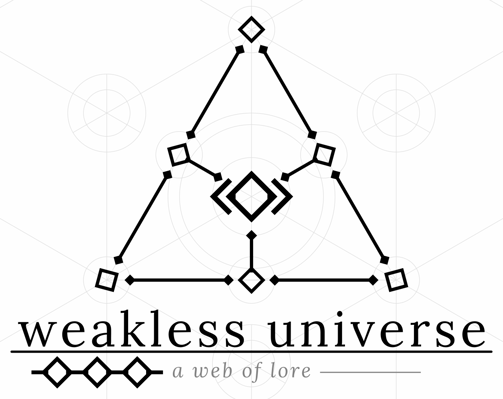 Cover art for weakless universe. It has 6 diamonds in a triangle with a 7th in the center, all connected together with lines.