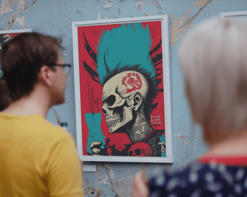 Decoração de escritório com ilustração de grafite.