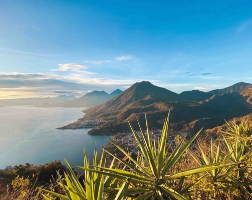 Sunrise view over Lake Atitlán from the highlands.