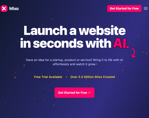 a website page with a landing page for a website with Mixo AI