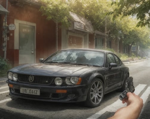 a person holding a remote control control of a car