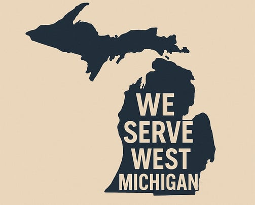 State of Michigan graphic with text “We Serve West Michigan