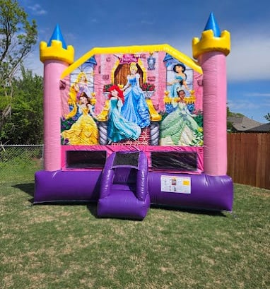 Disney princess bounce house rental in Oklahoma city backyard