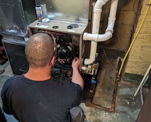 Furnace repair at a house in Columbus, WI.