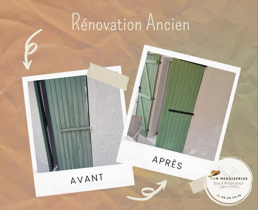 Rénovation de volets battants en bois et ferronneries par sablage - Millau
