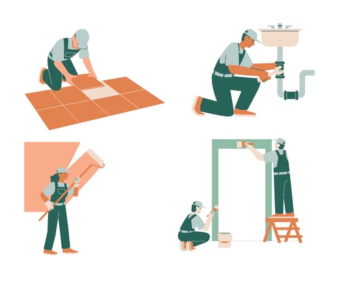 a man in overalls doing house renovations