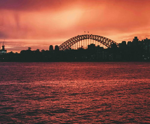 image of Sydney harbour bridge at sunset