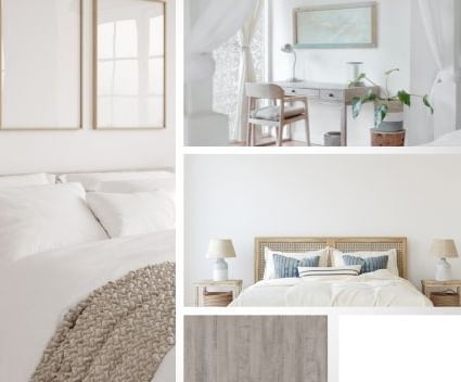 a bedroom with a bed, a table and a chair