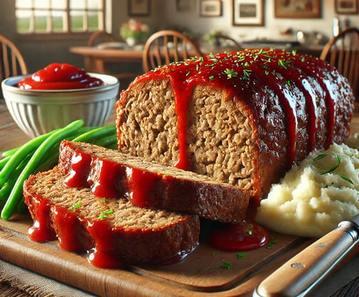 meatloaf with mashed potatoes and green beans