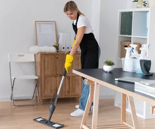 professional cleaners during office cleaning