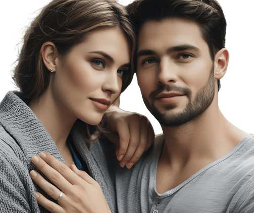 a man and woman standing next to each other