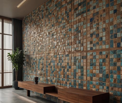 recycled materials accent wall with recycled tiles