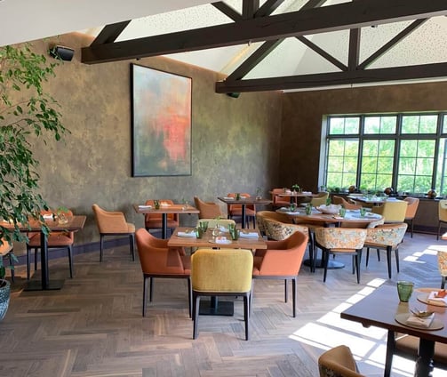 Landscape-inspired painting bespoke artwork by Lumai Studio for The Falcon at Castle Ashby
