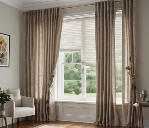 An indoor space featuring a vintage television set placed on a decorative stand with an intricate design. On top of the TV, there is an old typewriter, while surrounding it are various potted plants. The background includes a window that looks into another room with hanging lights and patterned tiles visible.