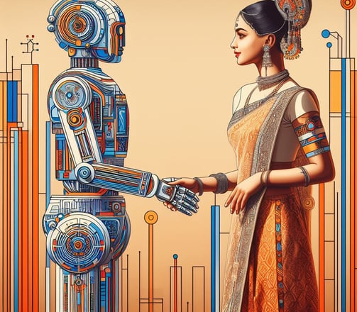 Robot shaking hands with a woman