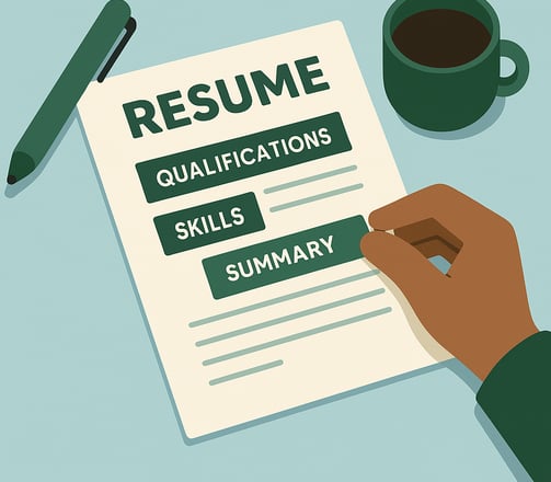 Illustration showing ATS-optimized resume writing and professional coaching