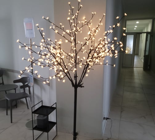 a tree with white lights on it
