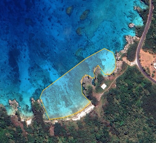 a large blue area with a large body of water