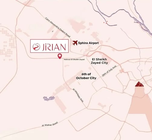 Location map of Jirian project near Sphinx Airport and El Sheikh Zayed Axis