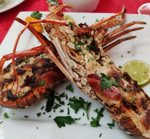 a grill lobsters on a plate