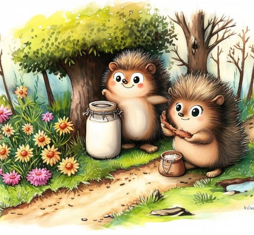 Two hedgehogs in a forest