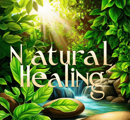 Herbal ingredients like turmeric, ginger, and honey with a cup of tea for natural healing