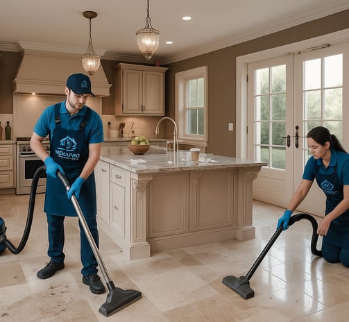 NexaPro team performing deep cleaning on kitchen floor and surfaces in Louisville home