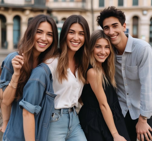 A person stands inside a photo booth with a curtain partially covering their upper body. The booth is bright red and there is text in a foreign language on the curtain. The person is wearing a colorful floral skirt and black slide sandals.