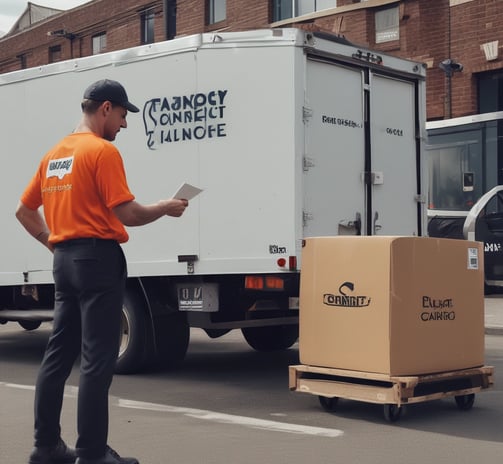 A delivery person is reclining on a blue scooter with a large Lazada-branded cargo box. The person is casually using a smartphone. The cargo box features a green and orange logo and the text 'Ship xanh, giao nhanh'. The setting appears to be an outdoor location with a worn plaster wall and some grass and stones on the ground.