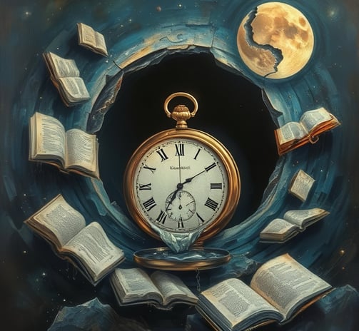a clock with books and a clock on it