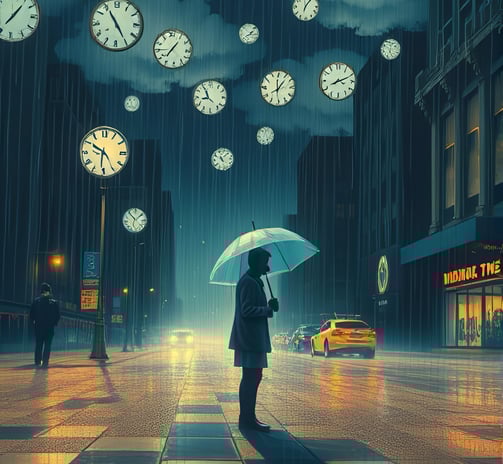 a person standing in the rain with a umbrella