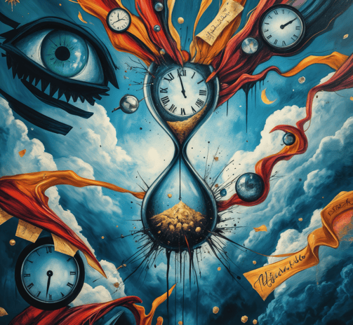 a painting of a clock with a clock on it