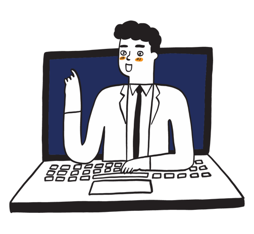 Ilustração de homem atendendo on-line