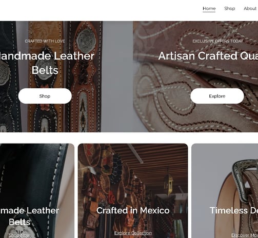 a website page with a variety of leather goods