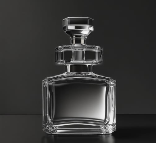 A dark, elegant perfume bottle stands upright, adorned with water droplets. The bottle features the words 'Sauvage' and 'Dior' in sleek, reflective lettering. A blurred, moody background adds to the sophisticated and luxurious vibe.