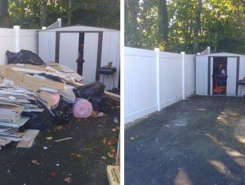 a fenced in fenced in area with trash bags and trash bags