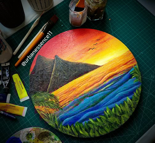 alt="Contemporary wall art in mixed media with textured brush effects"