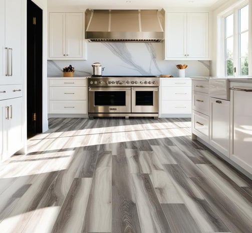 High end kitchen with vinyl flooring