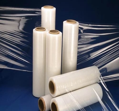 a bunch of plastic wrappers on a blue background